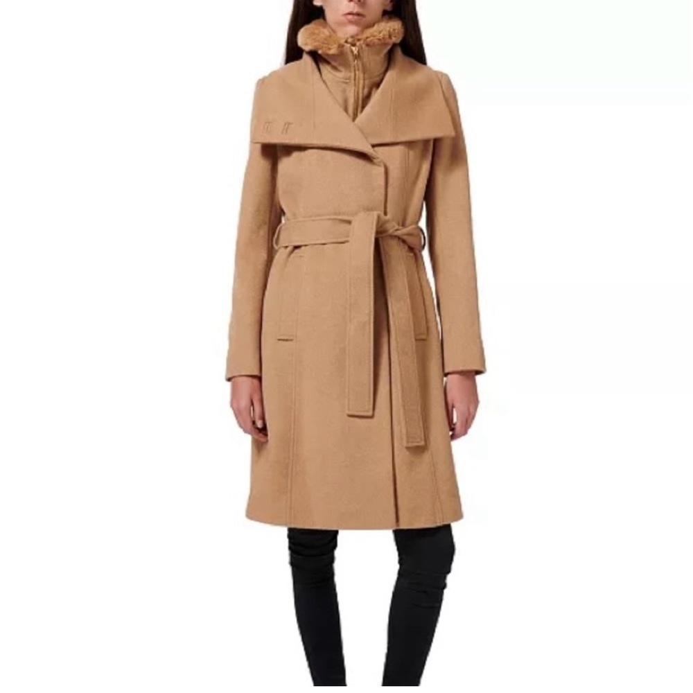 Sam Eldeman Tan Wool Blend Wrap Coat